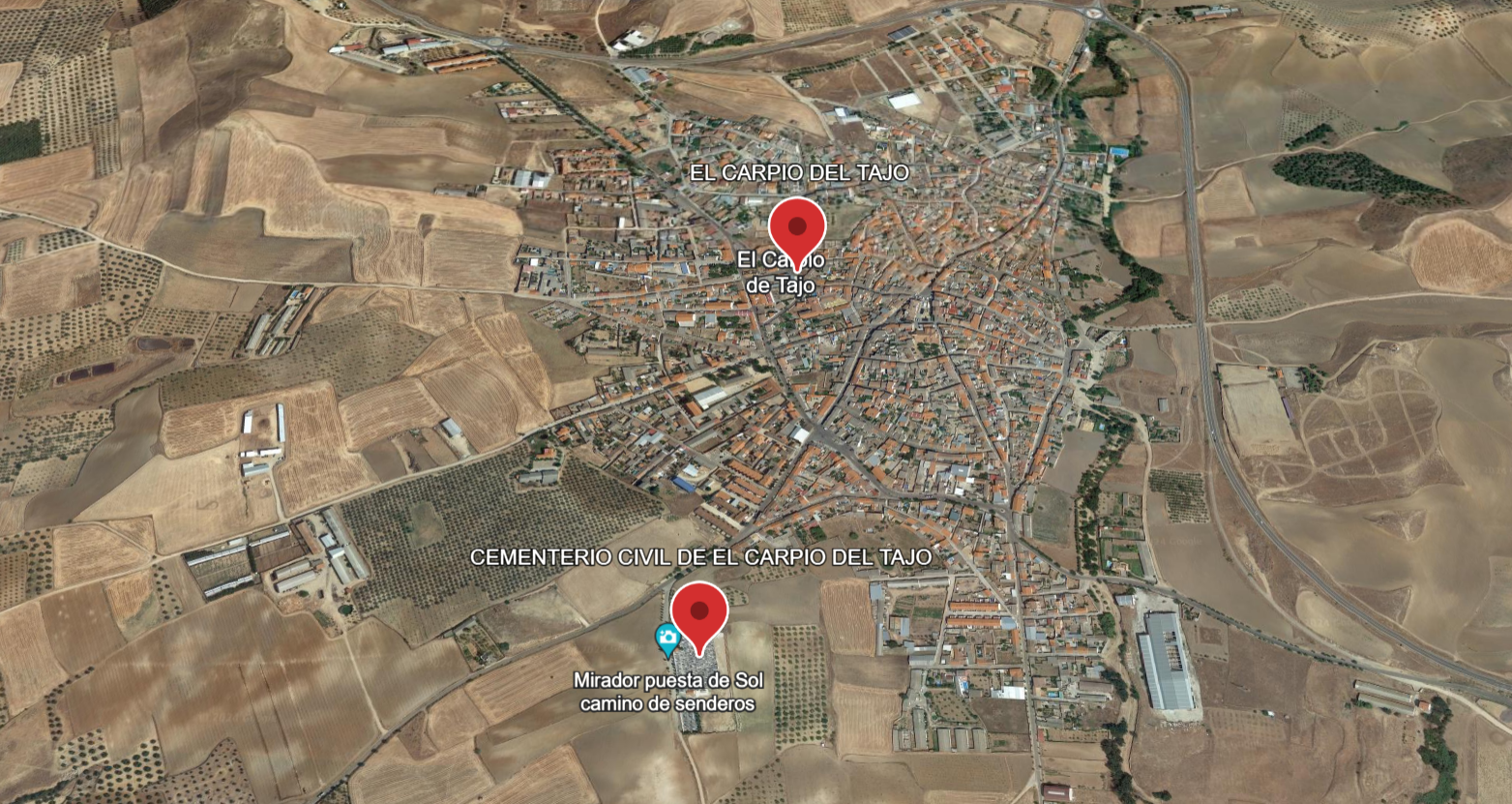 Cementerio civil de El Carpio del Tajo. Elaboración propia mediante Google Earth.